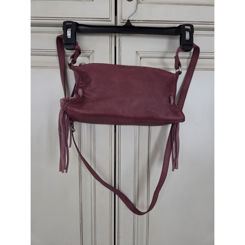 Lucky Brand Erma Crossbody Fringe Leather Purse Hobo Hippie Pink Decco Rose - Picture 4 of 14